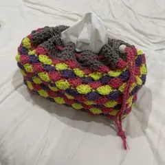 ハンドメイド 箱ティッシュカバー ビニール包装対応 カラフル ポップ 綿 かぎ針