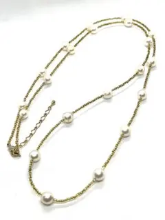 【あこや本真珠テリ強】パールステーションロングネックレス85cm K18金箔