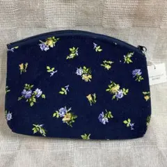 める様リクエスト商品 花柄コーデュロイネイビー ポーチ
