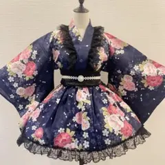 浴衣ドレス 大人用 姫ギャル 花 黒 ブラック セパレート 白 ホワイト