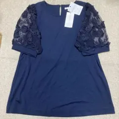 パフスリーブカットソー　ネイビー