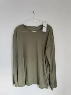 新品未使用 美品GU オリーブ色 リブ編み長袖Tシャツ Sサイズ