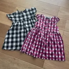 フタフタ&べべ　チェック柄 半袖ワンピース 2点セット