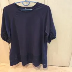 大きいサイズ 3L シアーチェック切替 チュニック　ネイビーのサムネイル