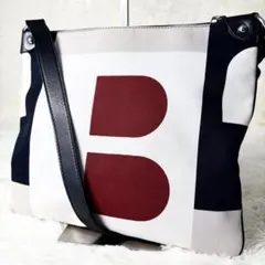 BALLY ショルダーバッグ　斜め掛け　Bロゴ　マルチカラー　キャンバス　レザー