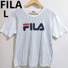 【理由あり】FILA ピンストライプ Tシャツ ホワイト メンズ Lサイズのサムネイル