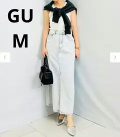 GU デニムフロントスリットロングスカート ライトブルー M