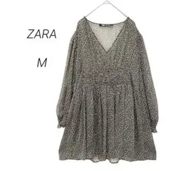 ザラ ワンピース M ドット柄 ウエストゴム コットン フレア 人気　春コーデ