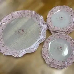 ハローキティ 食器セット ピンク 5点セット　ガラス製