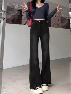レディース ブラック ブーツカット デニム XS