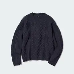 ユニクロUNIQLO ネイビー ケーブルクルーネック Lサイズ