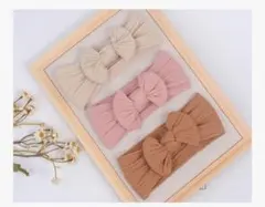 新品 ベビー ヘアバンド 3点セット ケーブル編み リボン くすみカラー 新生児