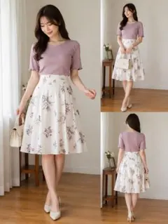 フラワープリントドッキングワンピースtocco closetトッコクローゼット