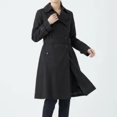 【1】レディース トレンチコート ブラック ロング ベルト付き ダブルボタン S