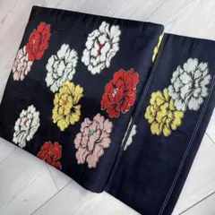 アンティーク名古屋帯　織り出し　花模様　大正ロマン　正絹　昭和レトロ　N2-26