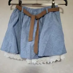 デニム風 キャロット スカート インナー パンツ レース付き　130