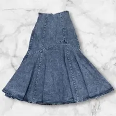 FUN 黒デニム フレア　ロングスカート　ゴム入り　マーメイドライン