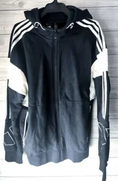 adidas ジップアップパーカー M 黒/白