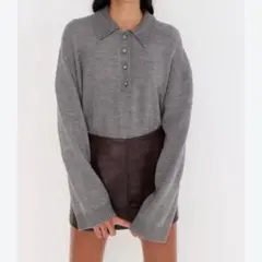 H&M ニットポロシャツ 長袖セーター　グレー