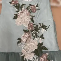 発表会ドレスミントグリーン 花柄刺繍 チュールドレスサイズ160