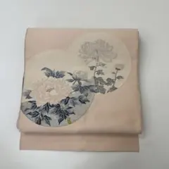 名古屋帯 綴れ 丸に花柄 可愛い織り出し 八寸 正絹 着物 HO-2071