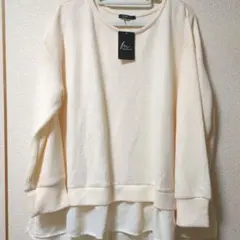 長袖カットソー【3L】 プルオーバー アイボリー シフォン裾