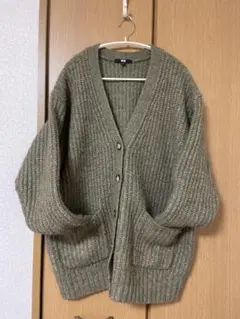 オリーブグリーン リブ編みカーディガン