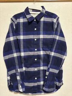 無印良品 ネイビーとグレーのチェック柄長袖シャツ