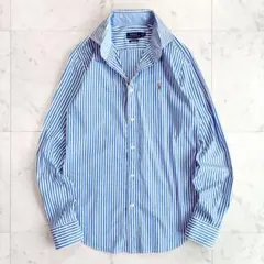 【希少】ポロラルフローレン 長袖ストライプシャツ ブルー ポニー刺繍 サイズ8