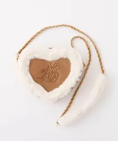 ハートスエードロゴショルダーバッグ茶色