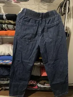 ダークブルー ウエストゴム デニムパンツ