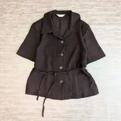 90s 日本製 半袖ジャケット シャツ　薄手　透け感　短丈 リボン 大人Y2Kのサムネイル