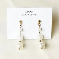 627★コットンパール　シンプル　ロング　大ぶり　ハンドメイドピアス　イヤリング