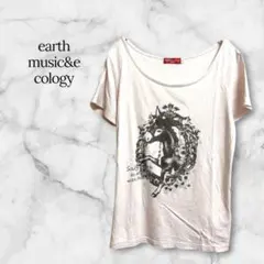 earth music&ecology 馬プリント半袖Tシャツ ピンク S 薄手