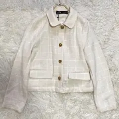 《美品》 ZARA ツイードジャケット アイボリー XS フォーマル キレイめ