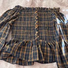 clear オフショルダー チェックシャツ