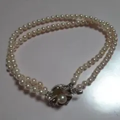 本真珠◆パール二連ブレスレット◆ベビーパール◆花形クラスプ