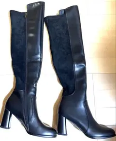 ブラック ロングブーツ サイドファスナー付き24cm新品未使用