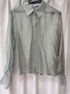 ZARA ライトグリーン シアーシャツ