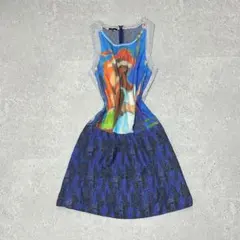 【SALE】90〜00s フランス製 ノースリーブワンピース アート 個性的