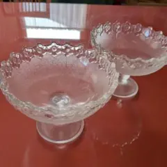 花模様のガラスボウル 2個セット