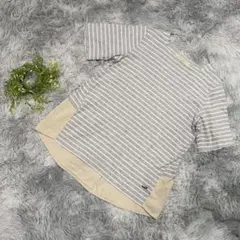 クロコダイル M ボーダー 半袖ニット ベージュ グレー カジュアル レディース