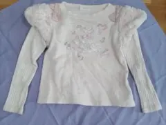 メゾピアノ　ピンクフリル＆ファー付き長袖カットソー