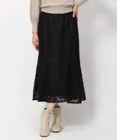 MISCH MASCH フレアマーメイドスカート フラワーレース ブラック 春服