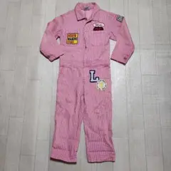 ピンクと白のストライプオーバーオール 110cm