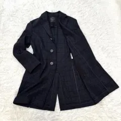 T-JACKET ツイードチェスターコート イタリア製 チェック ネイビー M