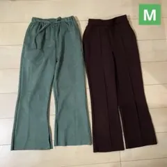 グリーン ブラウン フレアパンツ イージーパンツ
