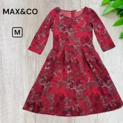 極美品✨️【MAX&CO】総柄ジャージーワンピース 七分袖 レディース 赤 M