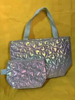 ハンドメイド トートバッグ ポーチ 2点セット ハート キルティング オーロラ