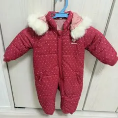 赤いドット柄ファー付きジャンプスーツ80センチ